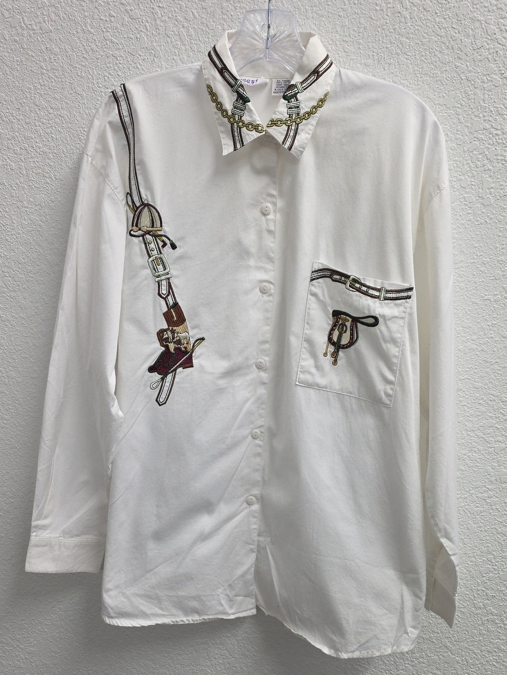 Freestyle Vintage White Horse Cotton Button Shirt Size L